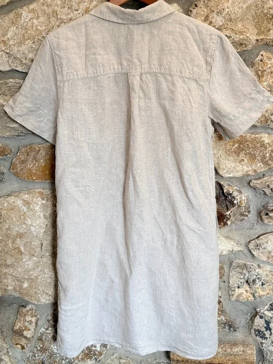 Women's Tahari Short Sleeve Linen Shirt Dress light tan sz M - Picture 3 of 5